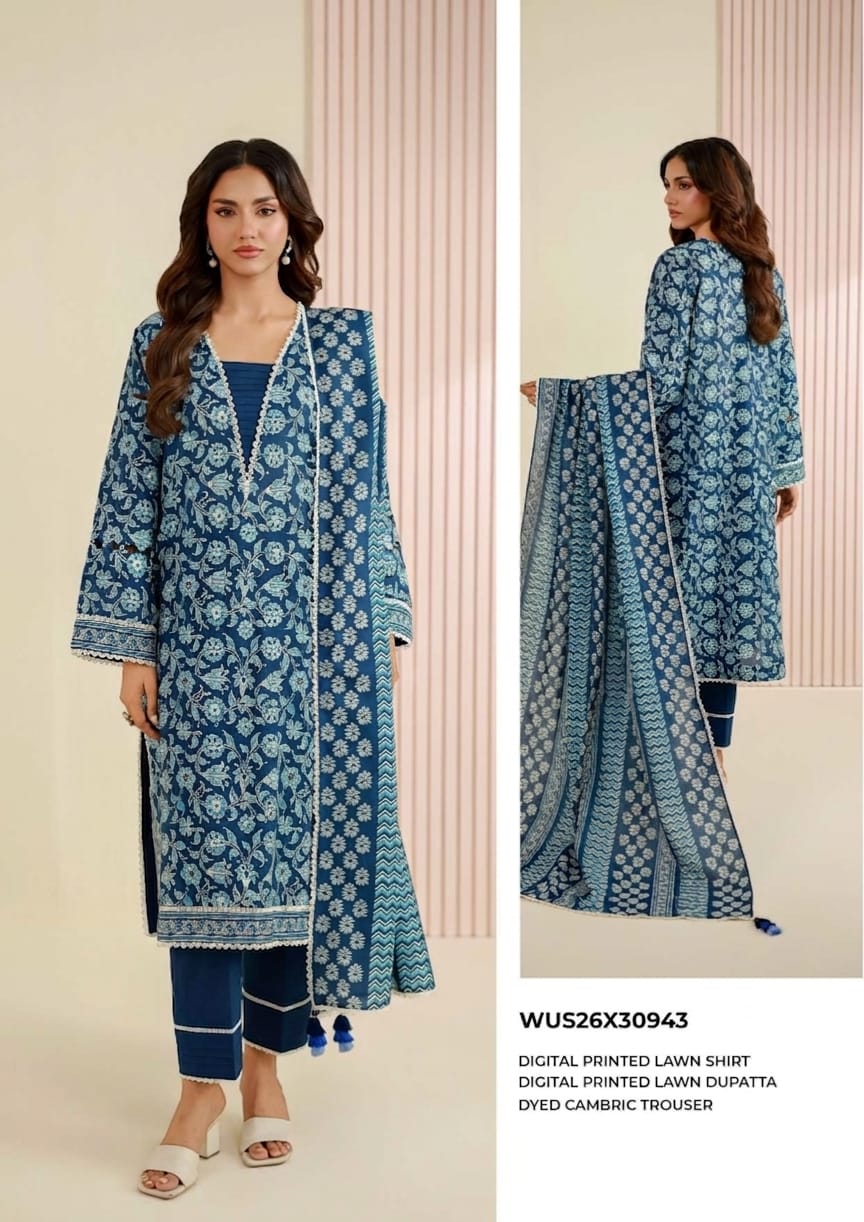 Premium Summer Lawn Suit 3 Piece (Shirt + Dupatta + Salwar) – 30% OFF | Kashmir Clothes Center